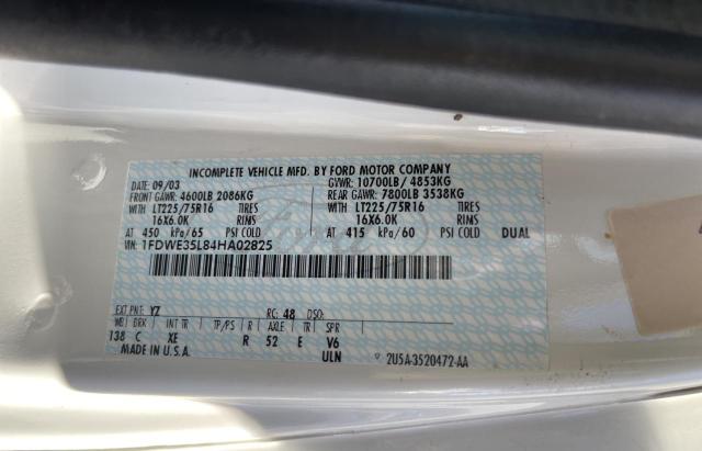 2004 Ford Econoline E350 Super Duty Cutaway Van VIN: 1FDWE35L84HA02825 Lot: 59185774