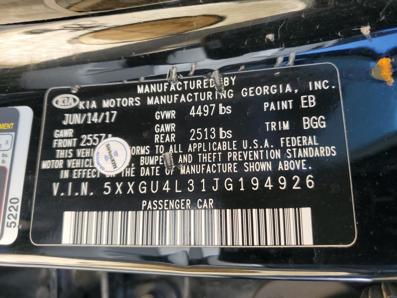 5XXGU4L31JG194926 2018 Kia Optima Ex