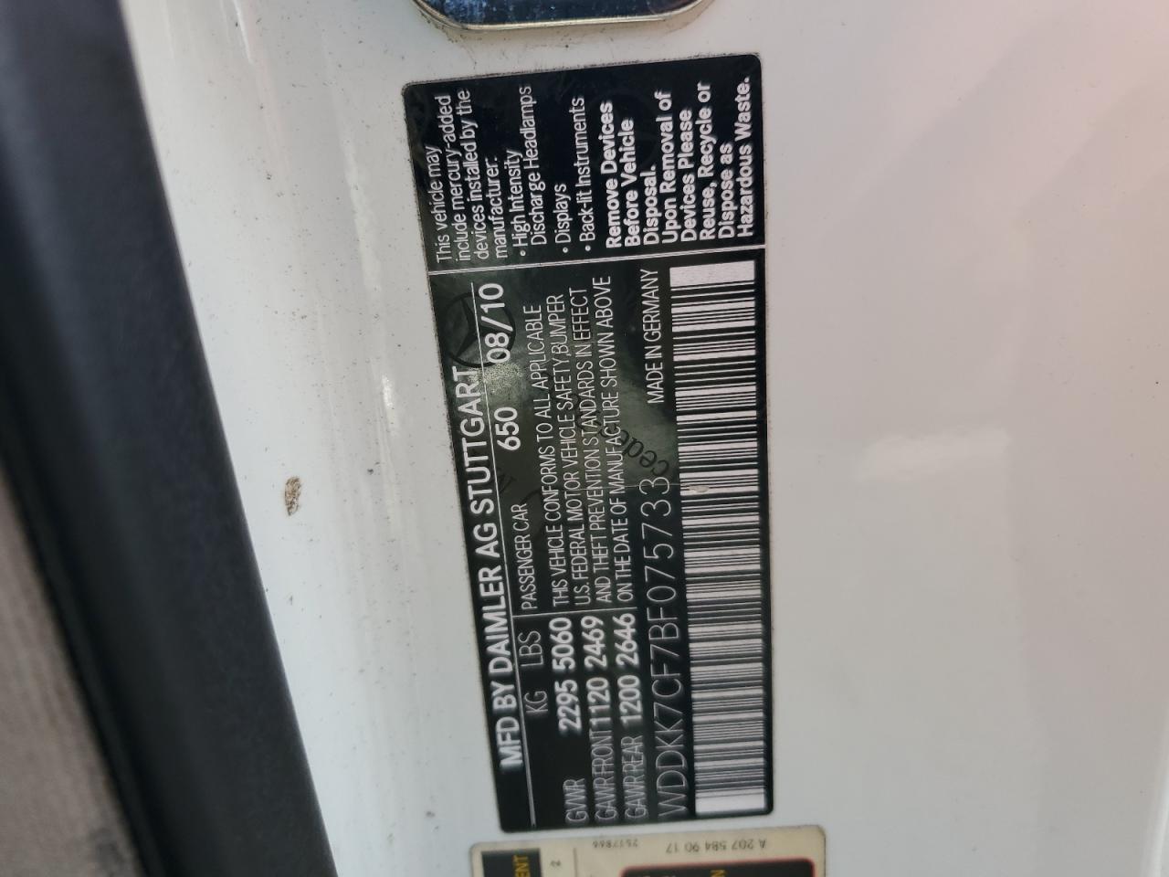 WDDKK7CF7BF075733 2011 Mercedes-Benz E 550