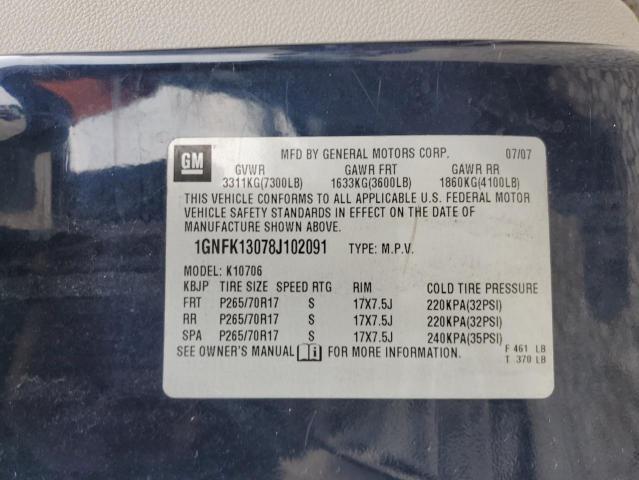 2008 Chevrolet Tahoe K1500 VIN: 1GNFK13078J102091 Lot: 59527204