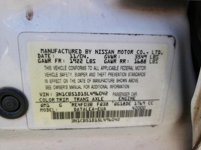 2005 Nissan Sentra 1.8 VIN: 3N1CB51D15L496042 Lot: 61336244