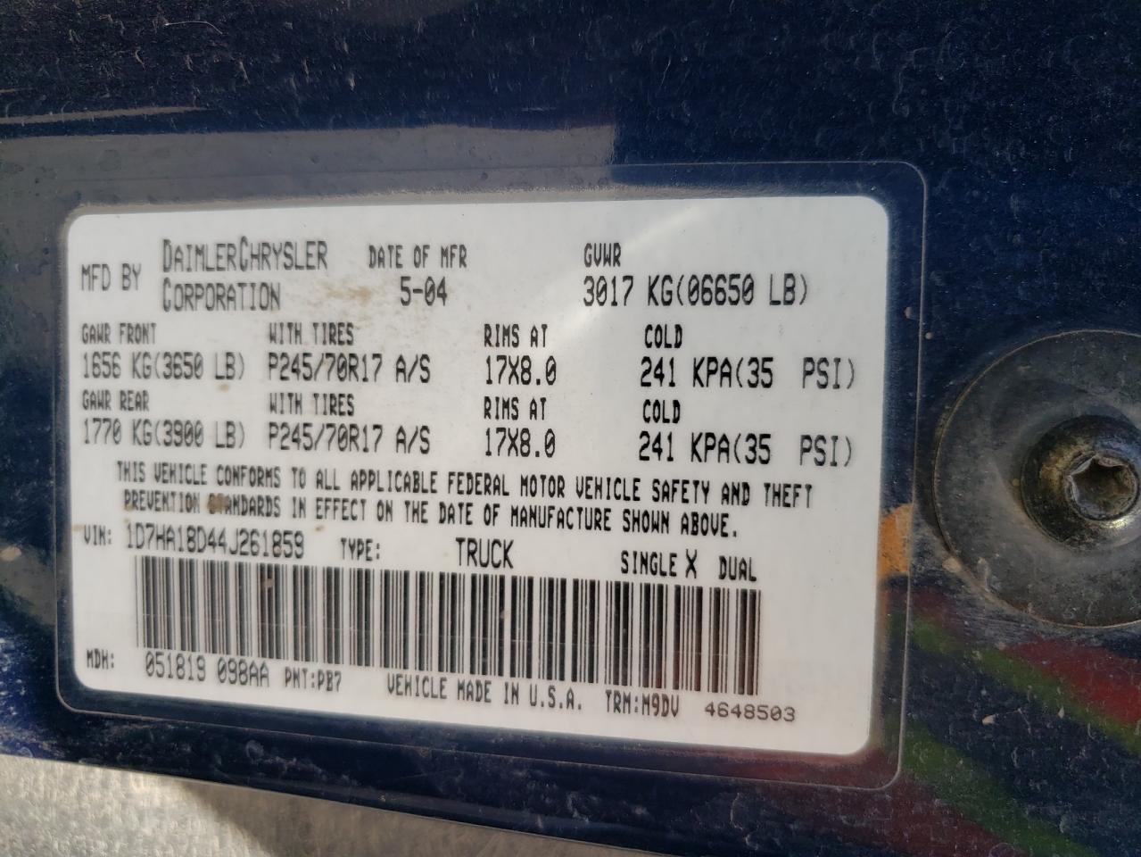 1D7HA18D44J261859 2004 Dodge Ram 1500 St