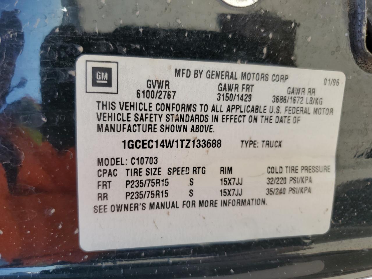 1GCEC14W1TZ133688 1996 Chevrolet Gmt-400 C1500