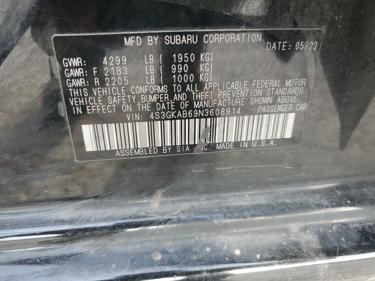 4S3GKAB69N3608914 2022 Subaru Impreza