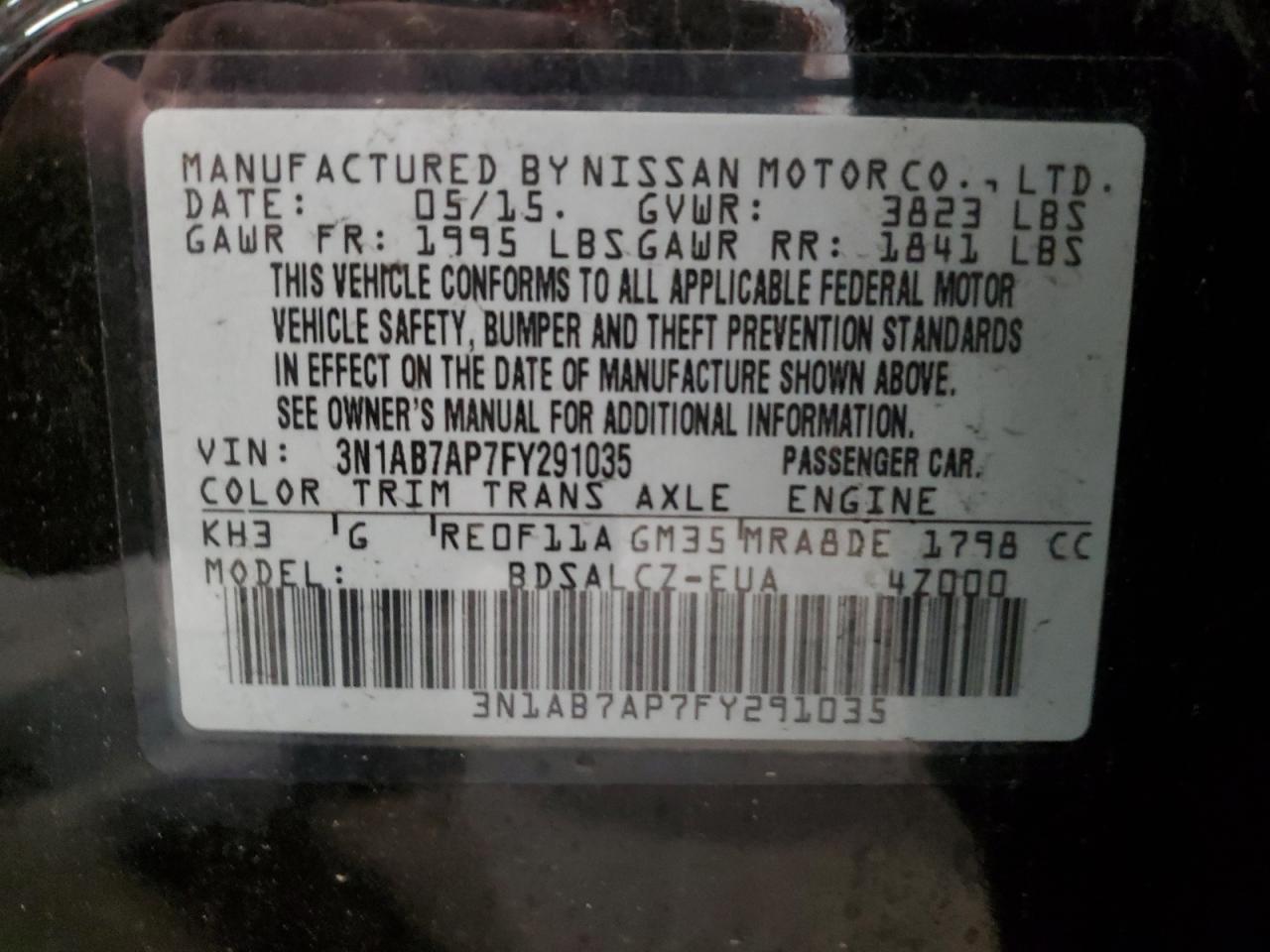 3N1AB7AP7FY291035 2015 Nissan Sentra S