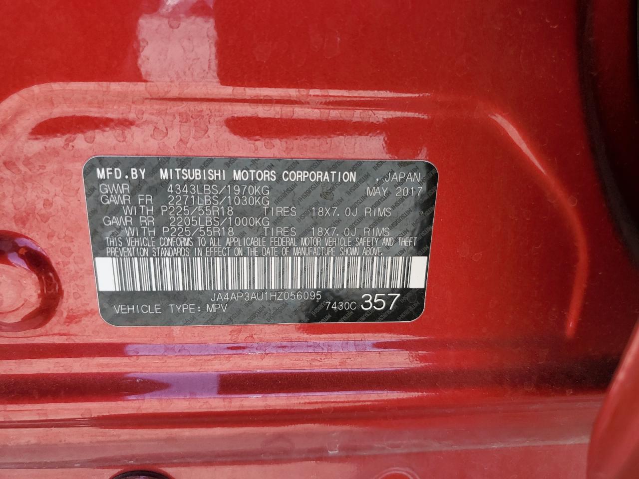 JA4AP3AU1HZ056095 2017 Mitsubishi Outlander Sport Es