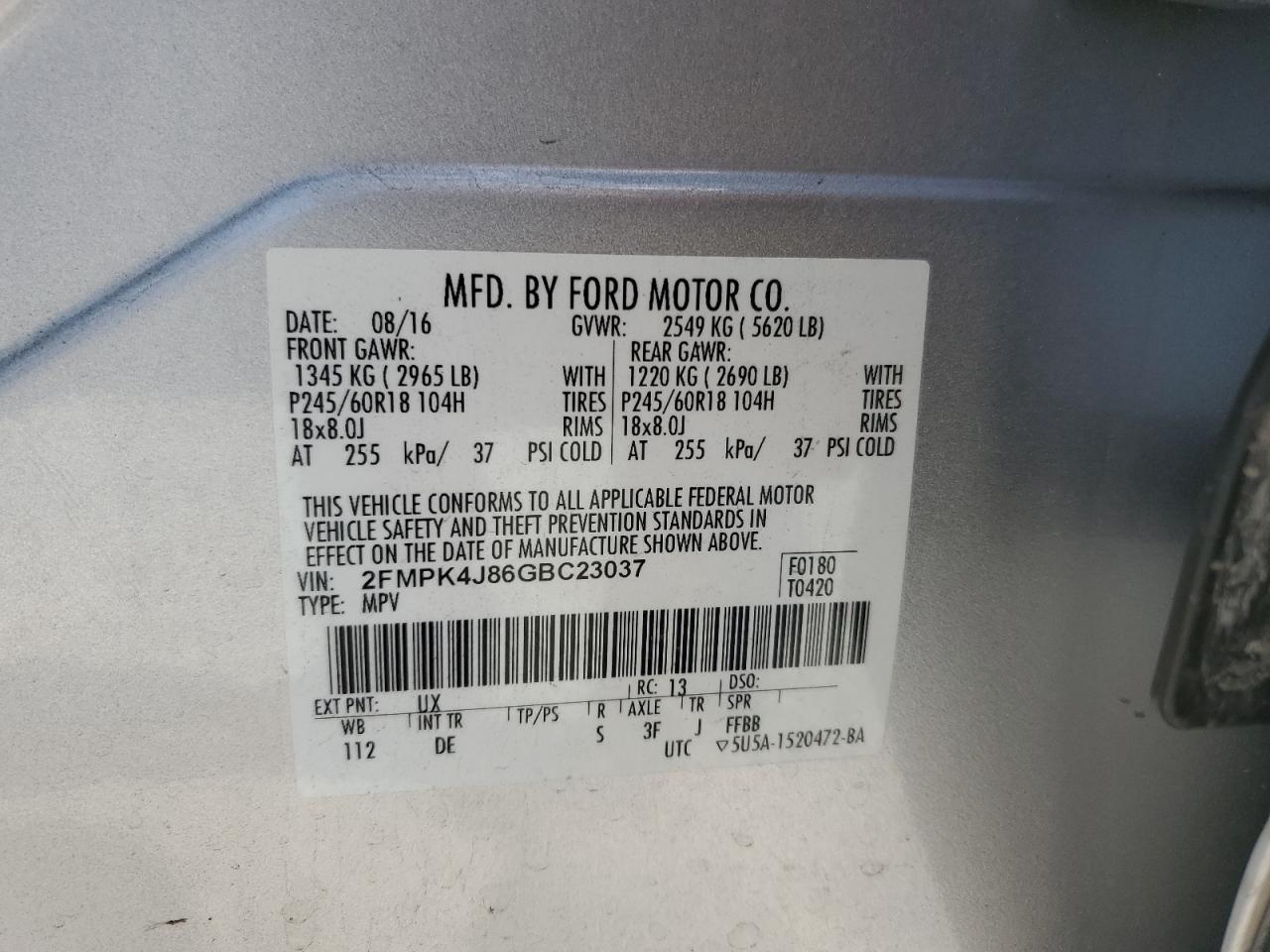 2FMPK4J86GBC23037 2016 Ford Edge Sel