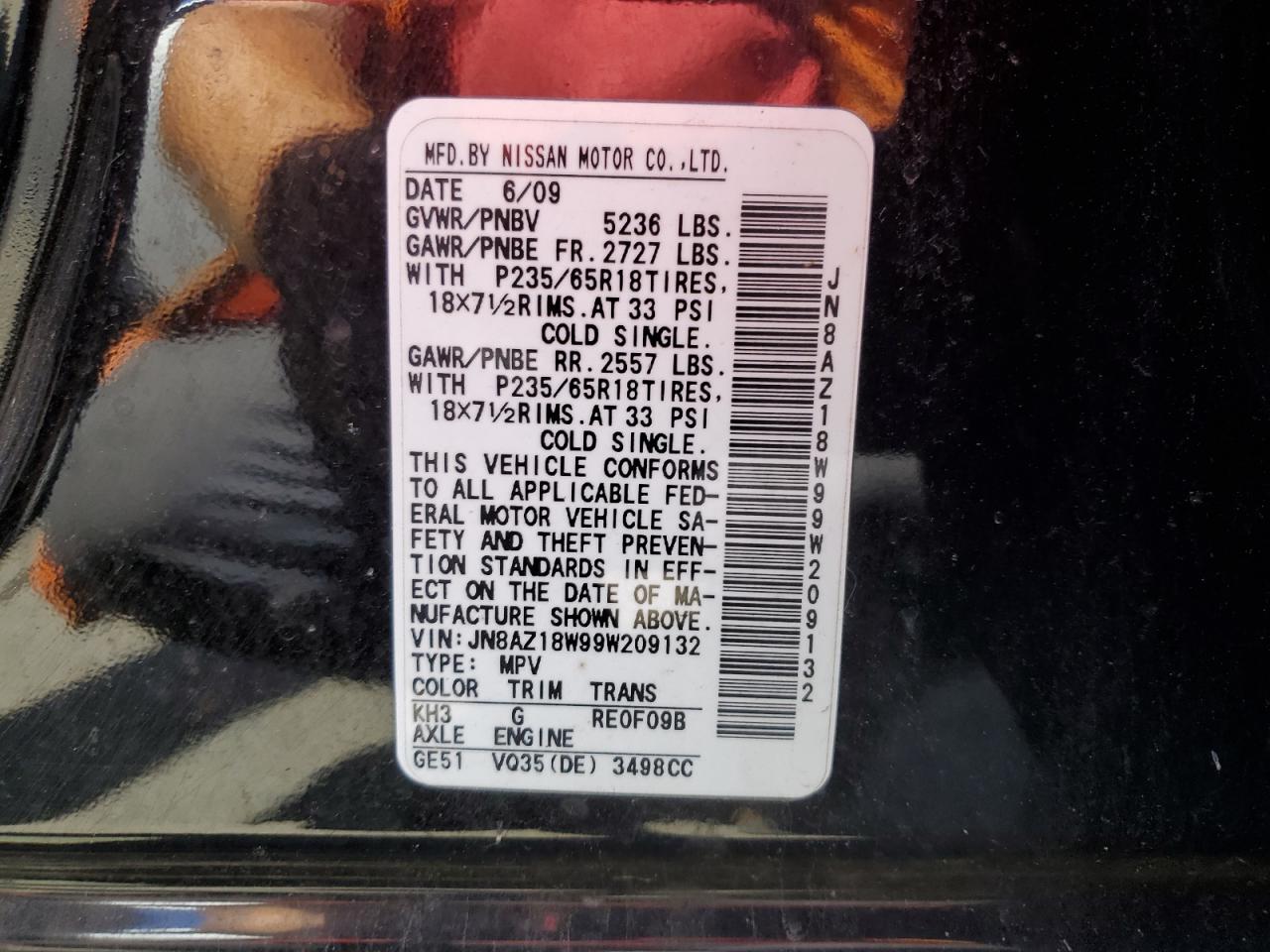 JN8AZ18W99W209132 2009 Nissan Murano S