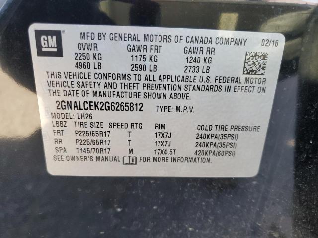 2016 Chevrolet Equinox Lt VIN: 2GNALCEK2G6265812 Lot: 59440084