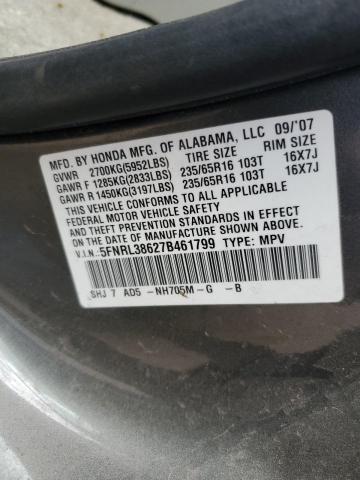 2007 Honda Odyssey Exl VIN: 5FNRL38627B461799 Lot: 58650184