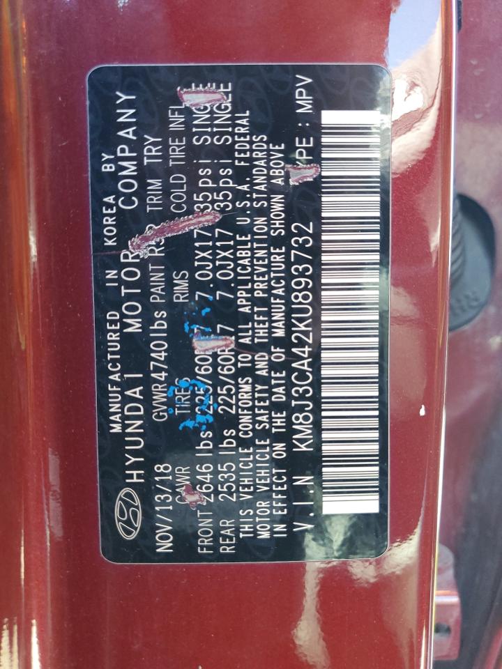 KM8J3CA42KU893732 2019 Hyundai Tucson Limited