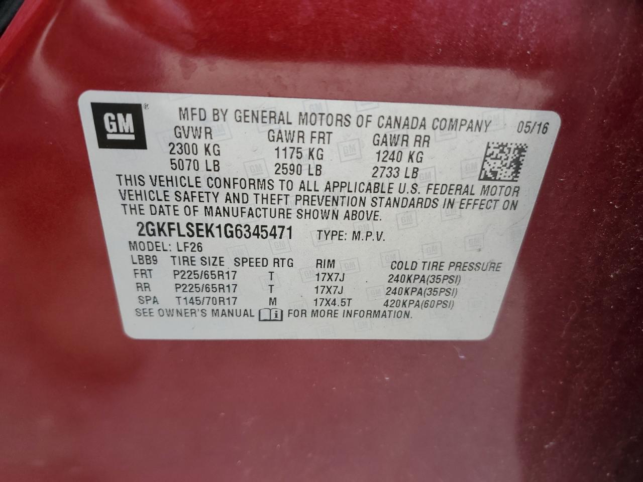 2GKFLSEK1G6345471 2016 GMC Terrain Sle