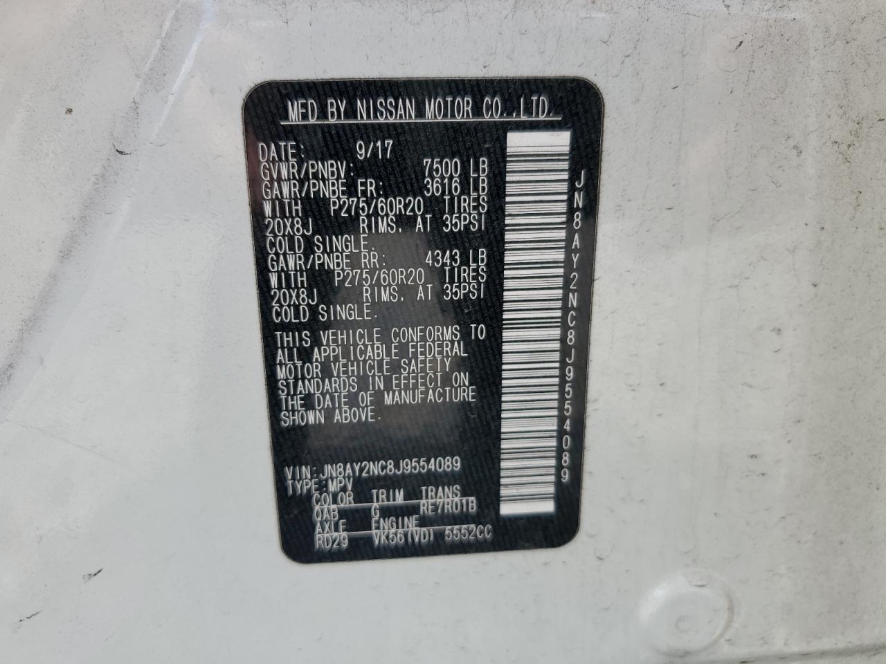 JN8AY2NC8J9554089 2018 Nissan Armada Sv