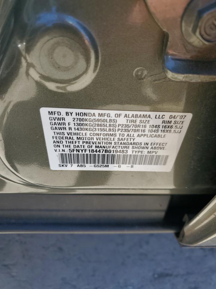 5FNYF18447B019483 2007 Honda Pilot Ex