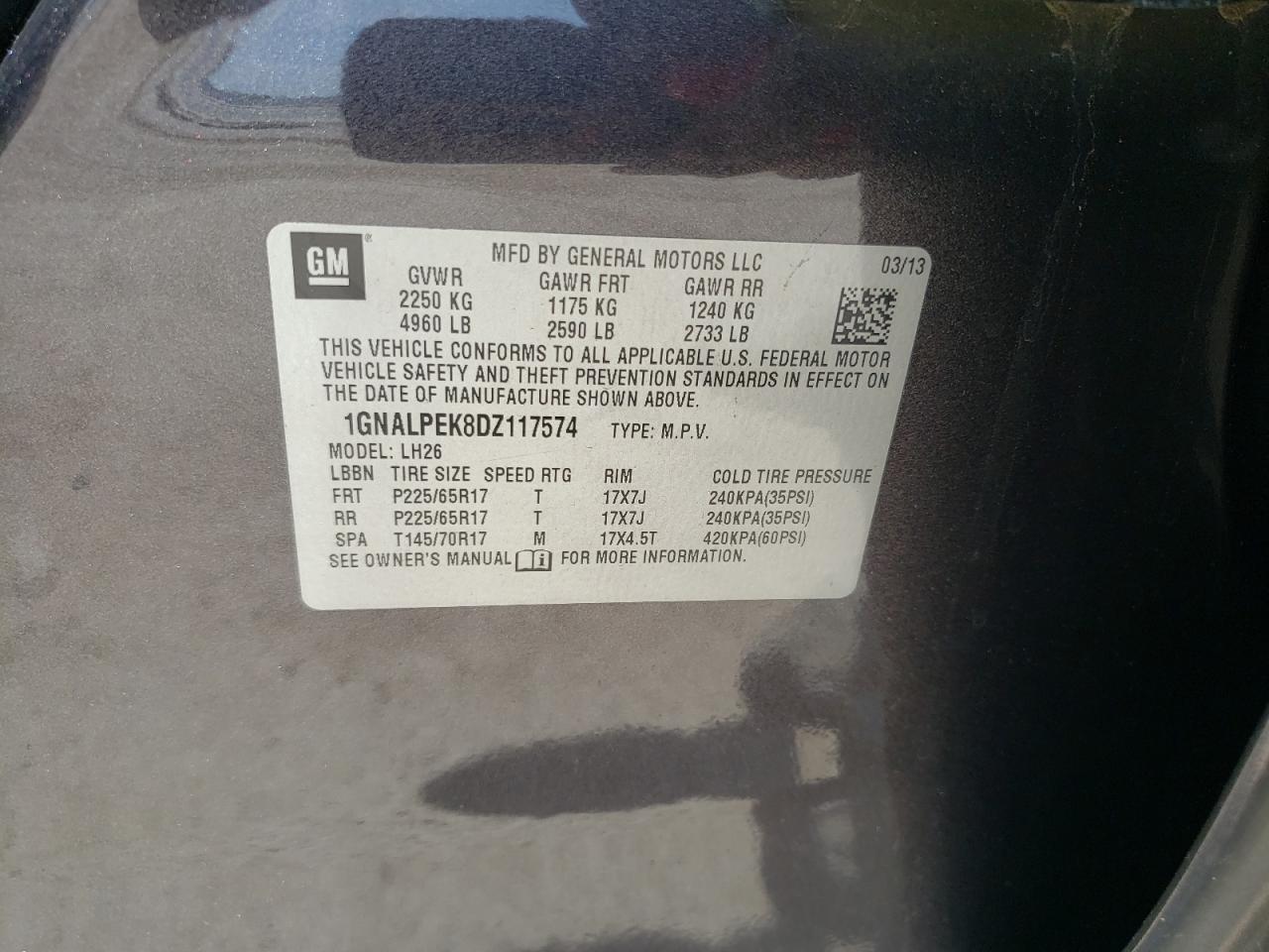 1GNALPEK8DZ117574 2013 Chevrolet Equinox Lt