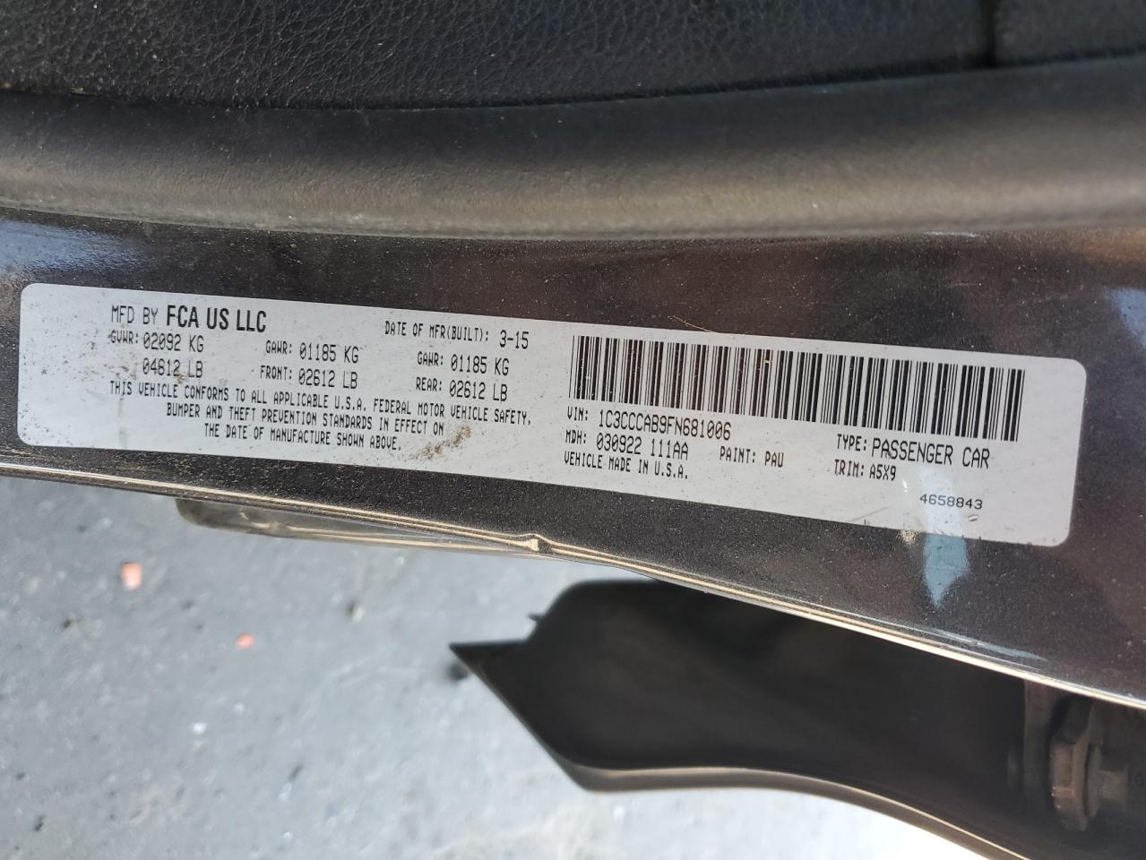 1C3CCCAB9FN681006 2015 Chrysler 200 Limited