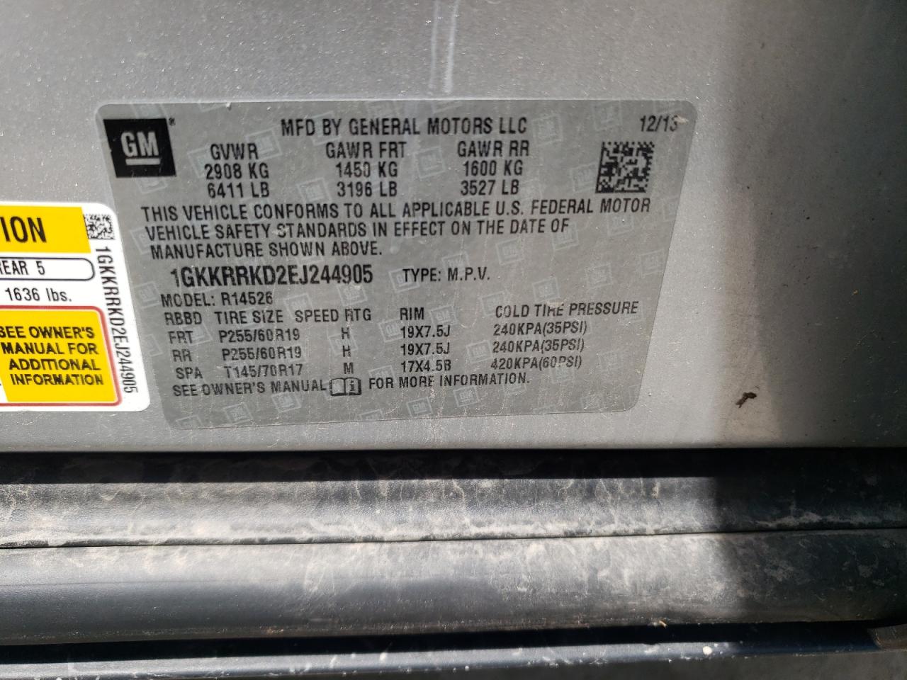 1GKKRRKD2EJ244905 2014 GMC Acadia Slt-1