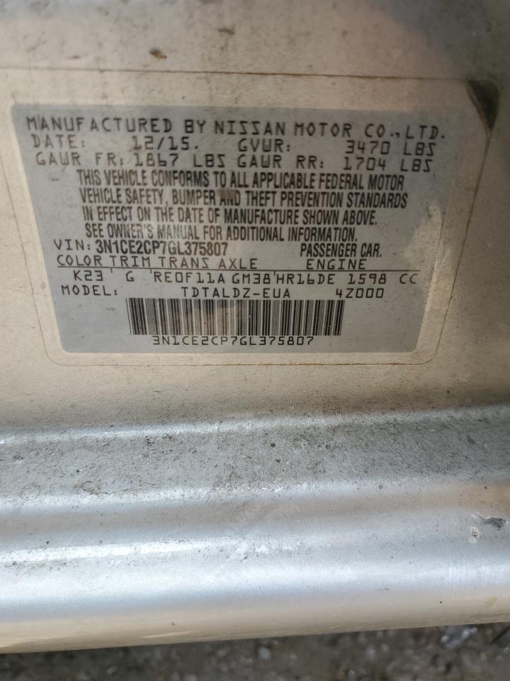 3N1CE2CP7GL375807 2016 Nissan Versa Note S