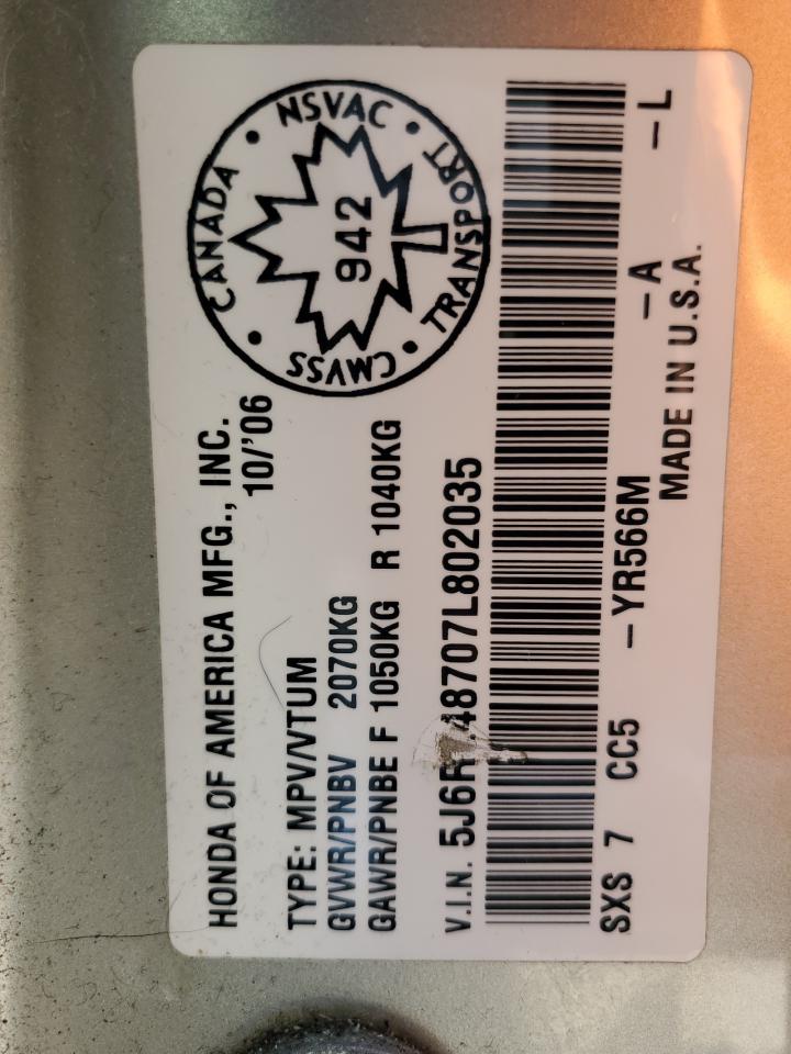 5J6RE48707L802035 2007 Honda Cr-V Exl