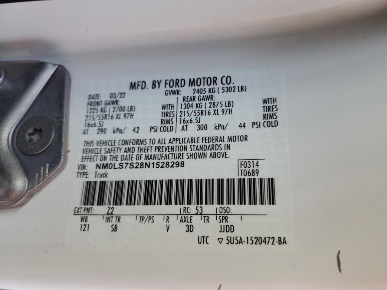 NM0LS7S28N1528298 2022 Ford Transit Connect Xl