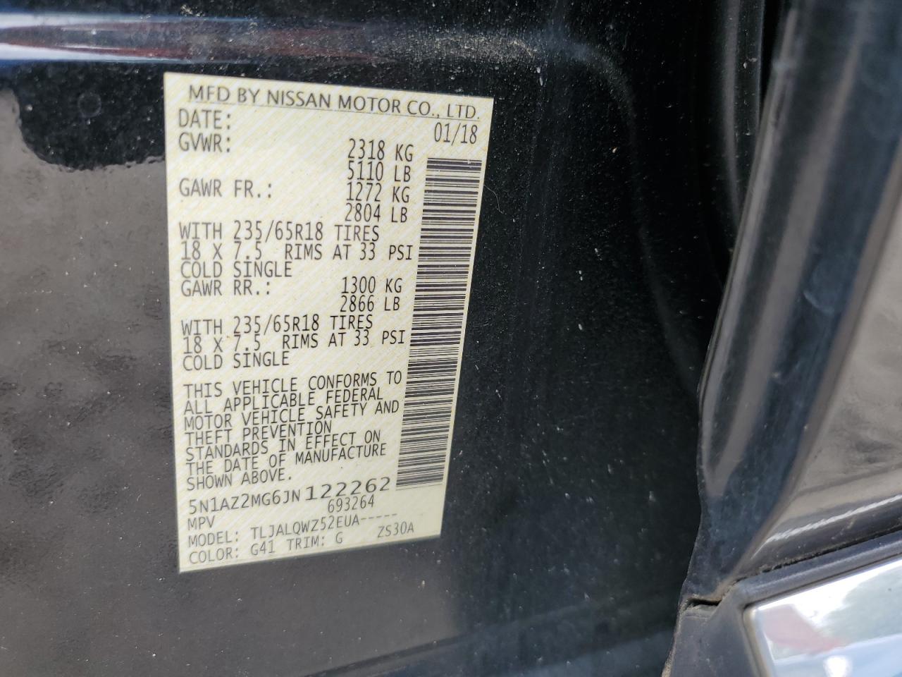 5N1AZ2MG6JN122262 2018 Nissan Murano S