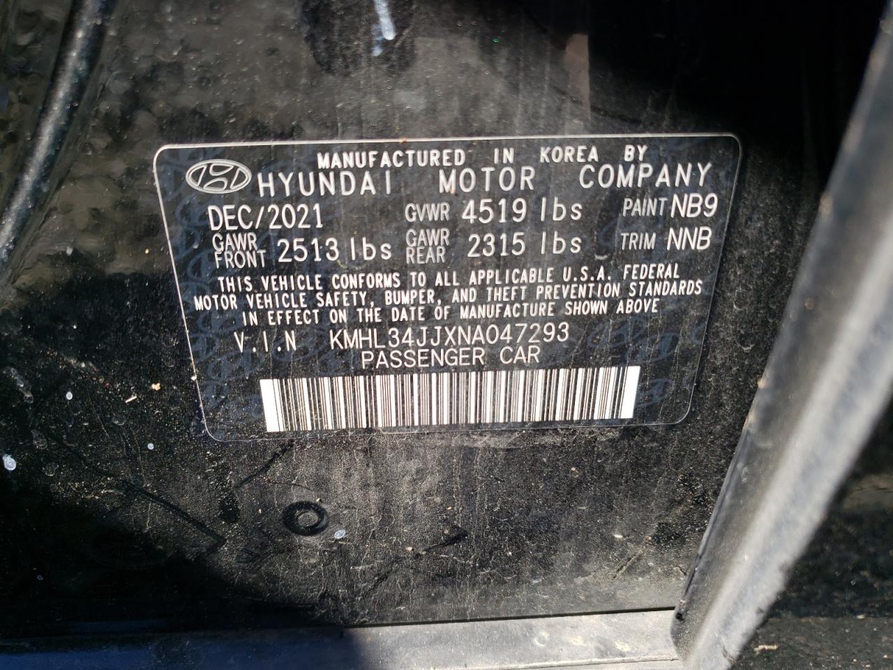 KMHL34JJXNA047293 2022 Hyundai Sonata Hybrid