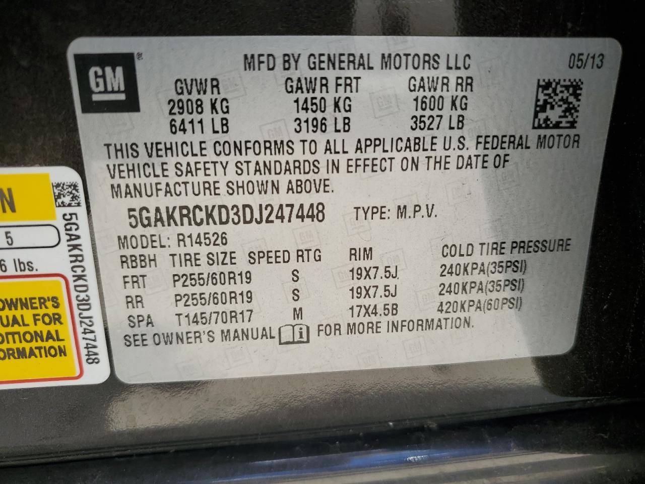 5GAKRCKD3DJ247448 2013 Buick Enclave