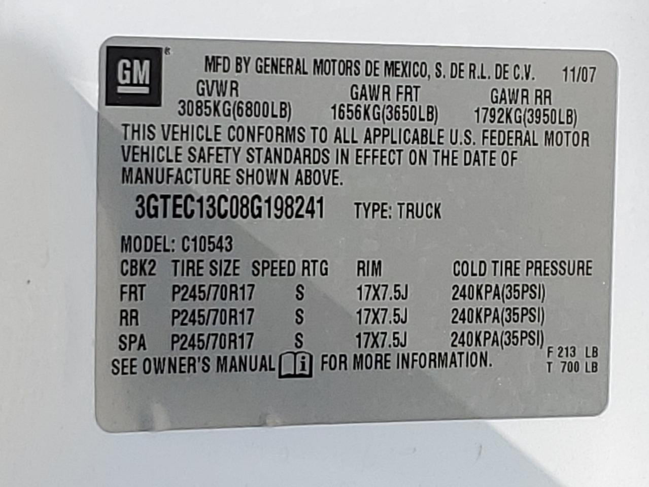 3GTEC13C08G198241 2008 GMC Sierra C1500