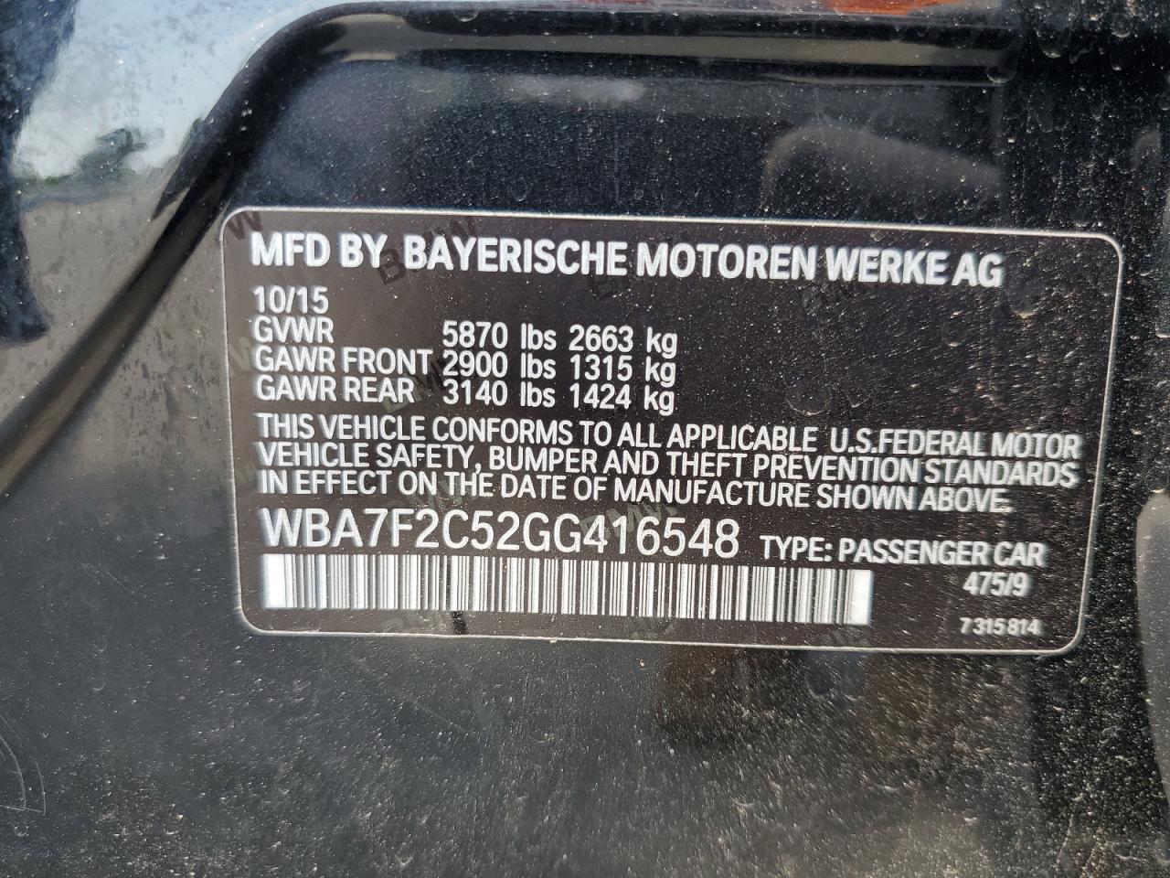 WBA7F2C52GG416548 2016 BMW 750 Xi