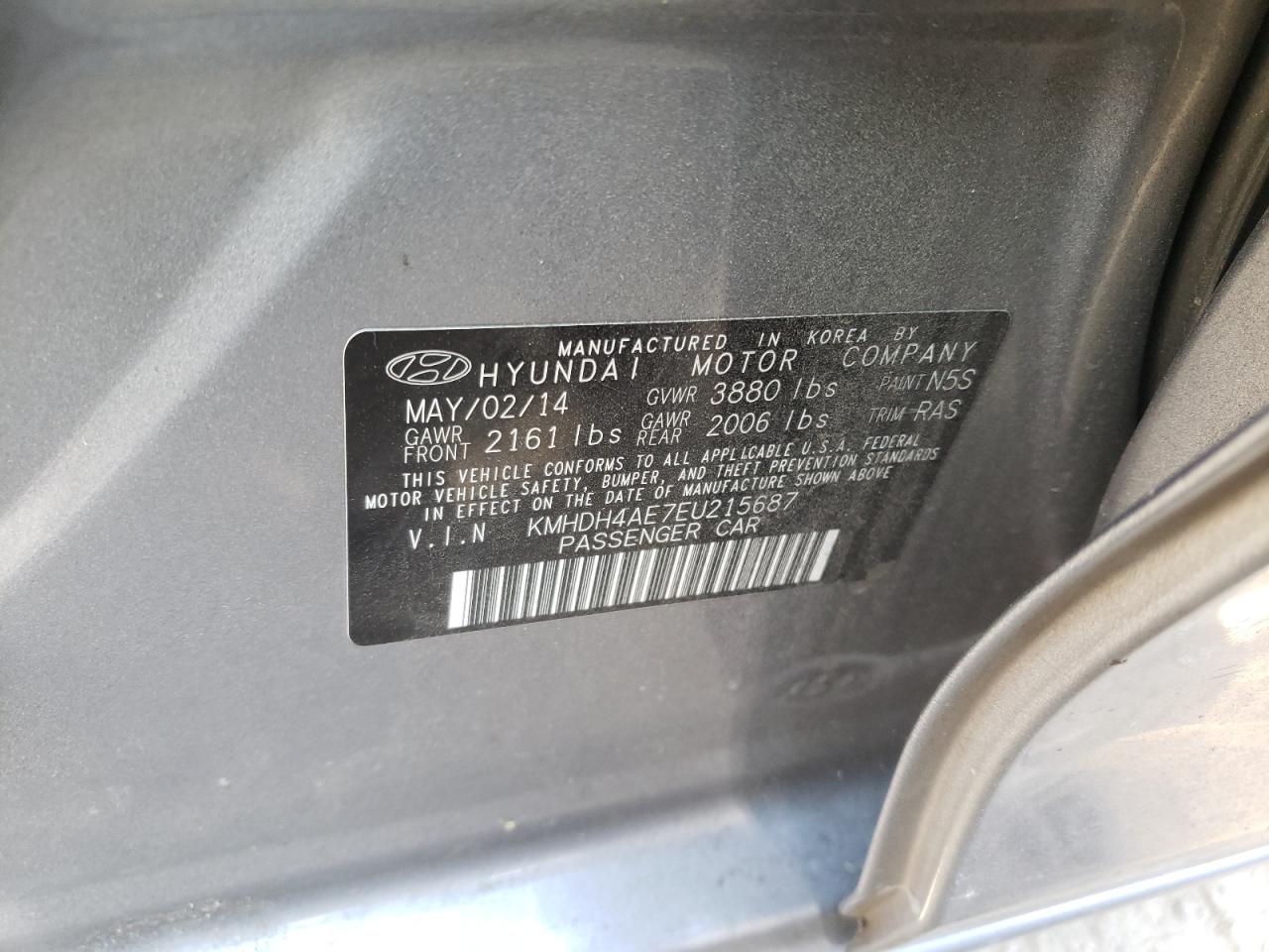 KMHDH4AE7EU215687 2014 Hyundai Elantra Se