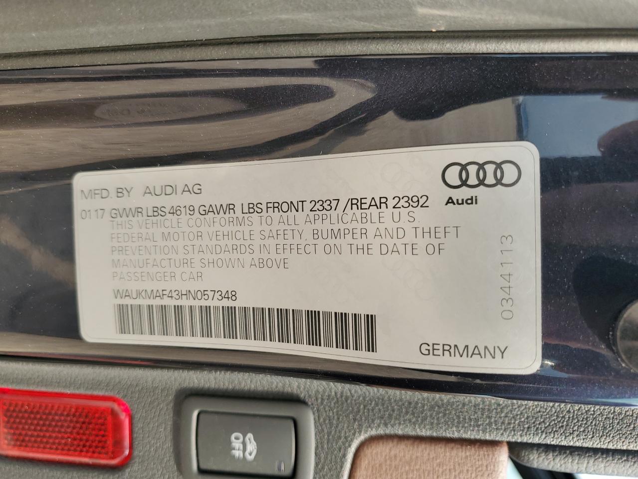 WAUKMAF43HN057348 2017 Audi A4 Ultra Premium