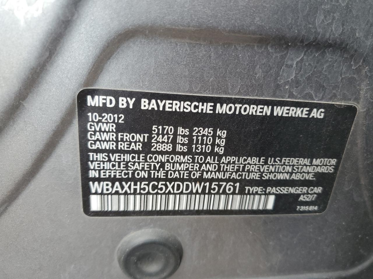 WBAXH5C5XDDW15761 2013 BMW 528 Xi