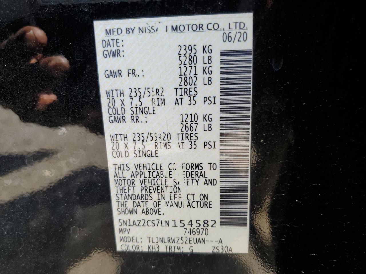 5N1AZ2CS7LN154582 2020 Nissan Murano Sl