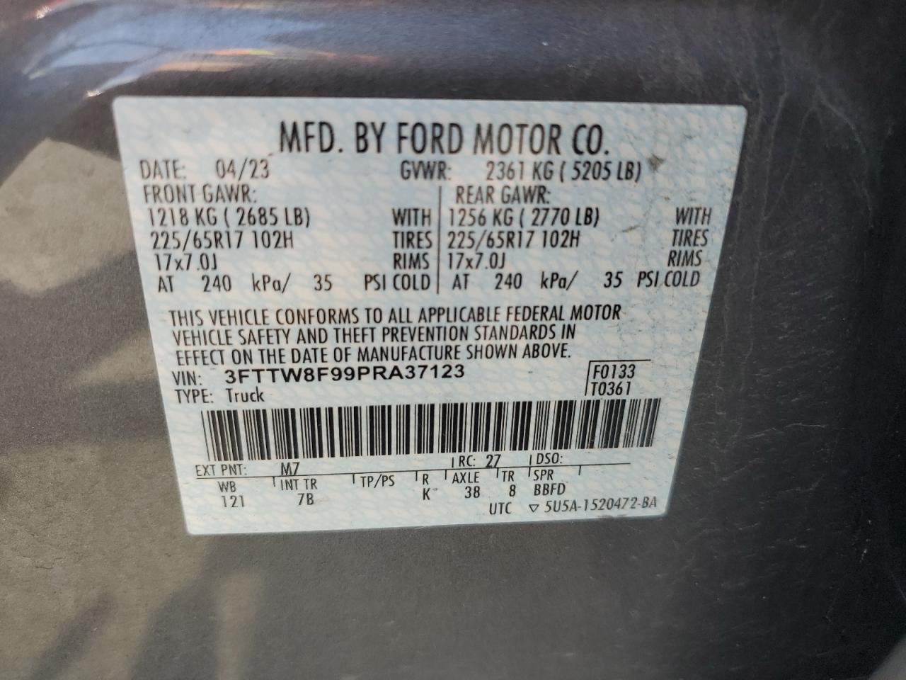 3FTTW8F99PRA37123 2023 Ford Maverick Xl