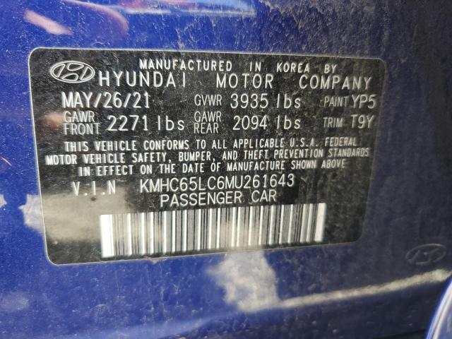 2021 Hyundai Ioniq Blue VIN: KMHC65LC6MU261643 Lot: 60976634