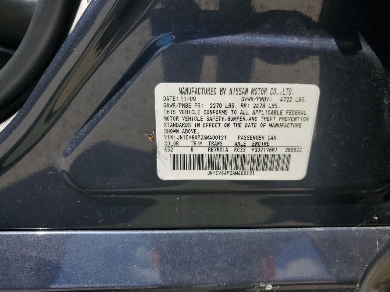 JN1CV6AP2AM400121 2010 Infiniti G37 Base