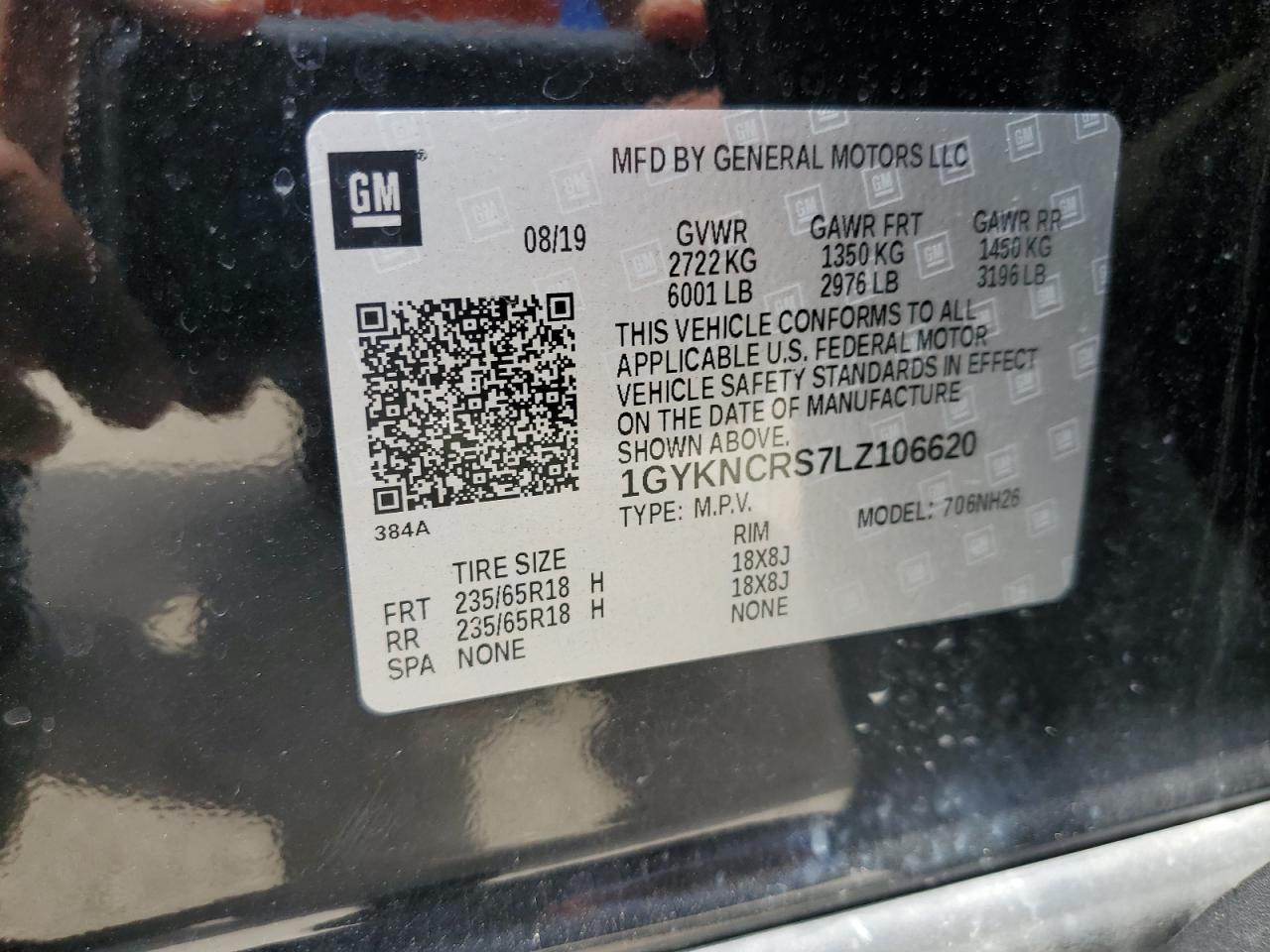 1GYKNCRS7LZ106620 2020 Cadillac Xt5 Premium Luxury