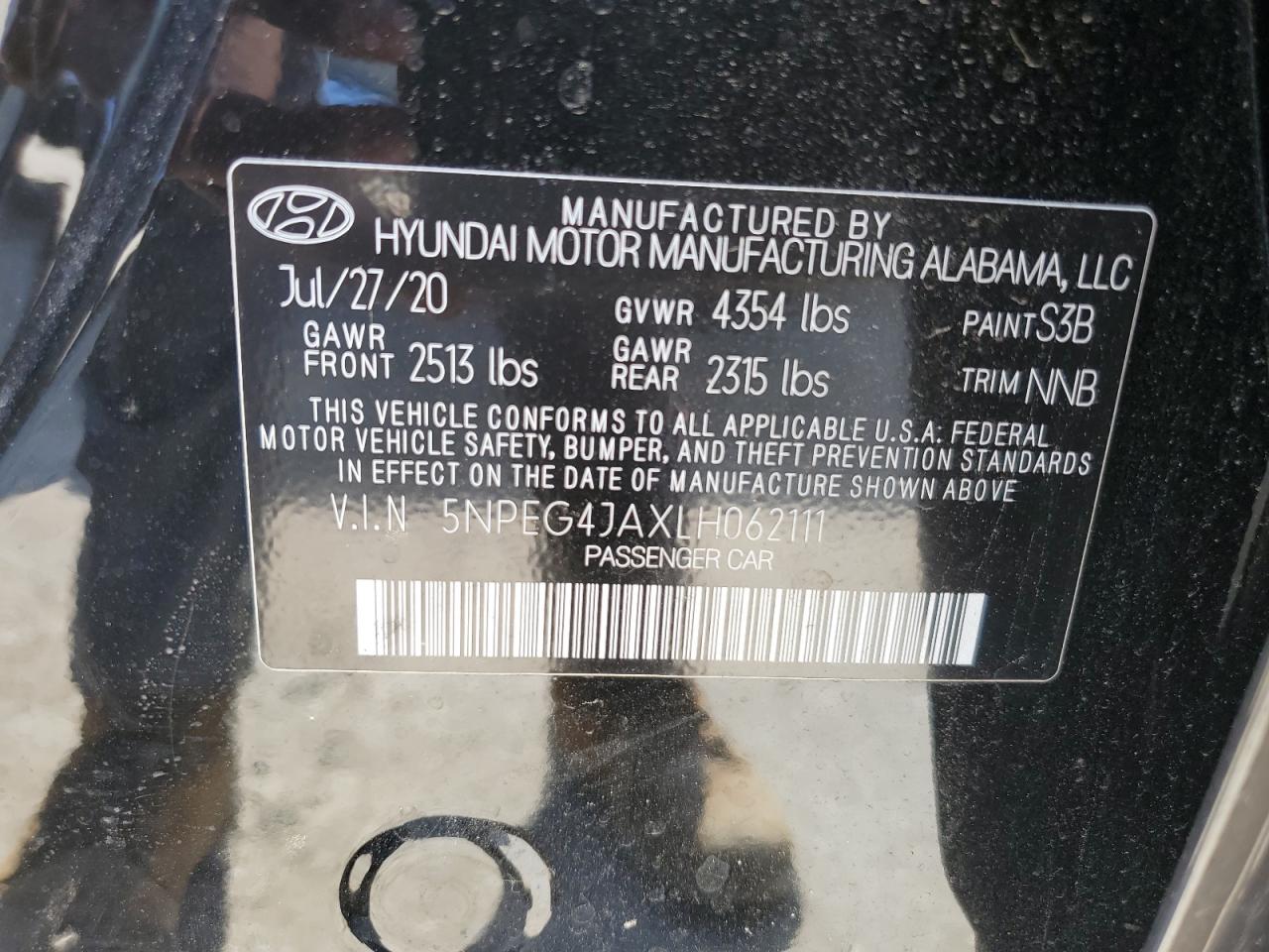 5NPEG4JAXLH062111 2020 Hyundai Sonata Se