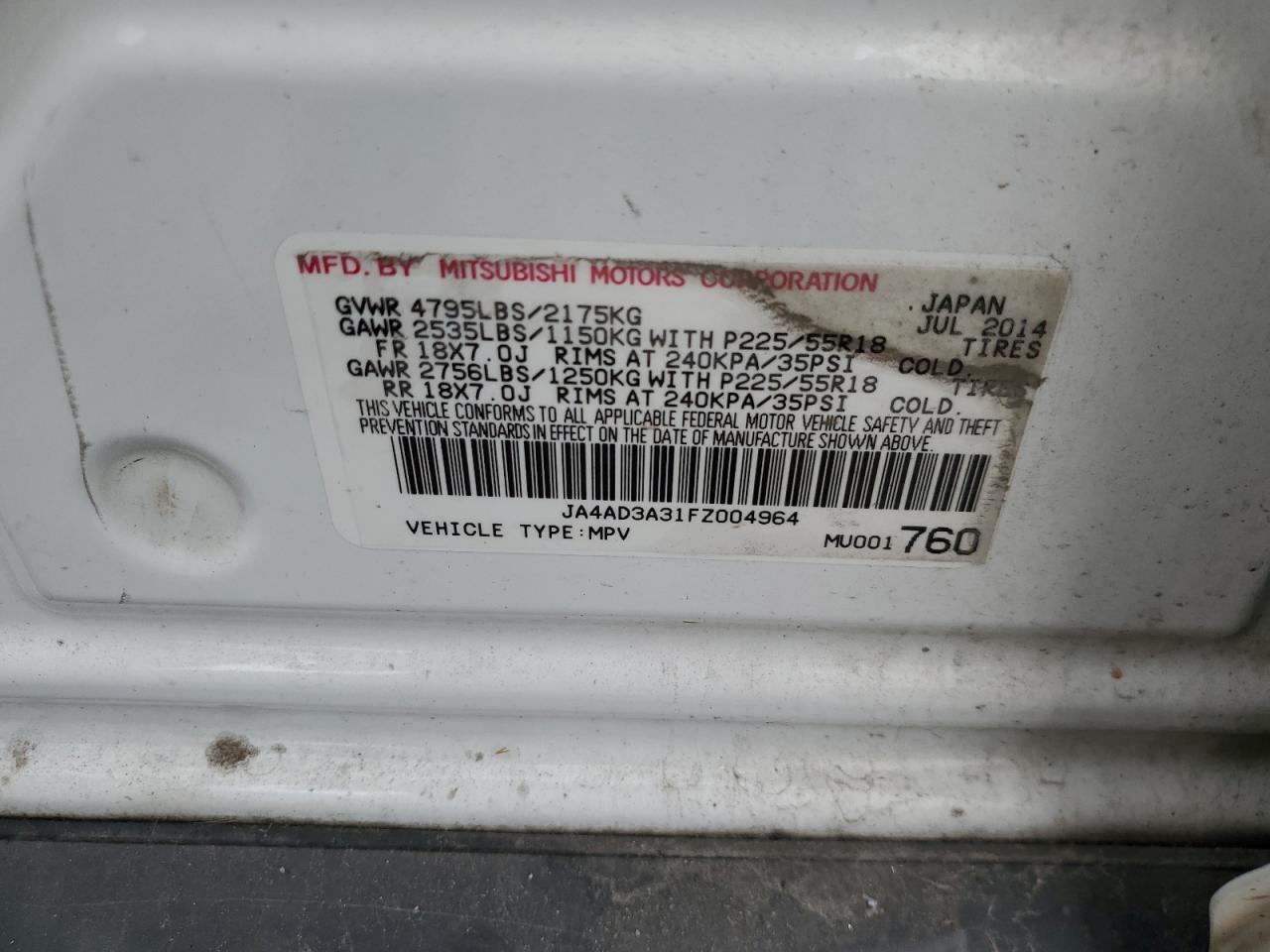 JA4AD3A31FZ004964 2015 Mitsubishi Outlander Se