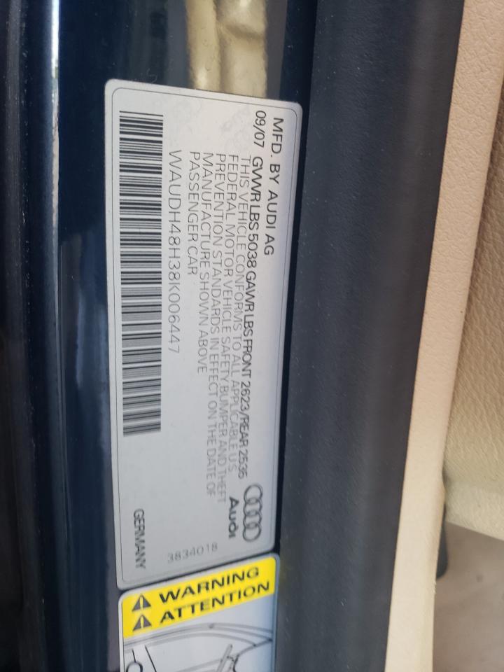 WAUDH48H38K006447 2008 Audi A4 3.2 Cabriolet Quattro