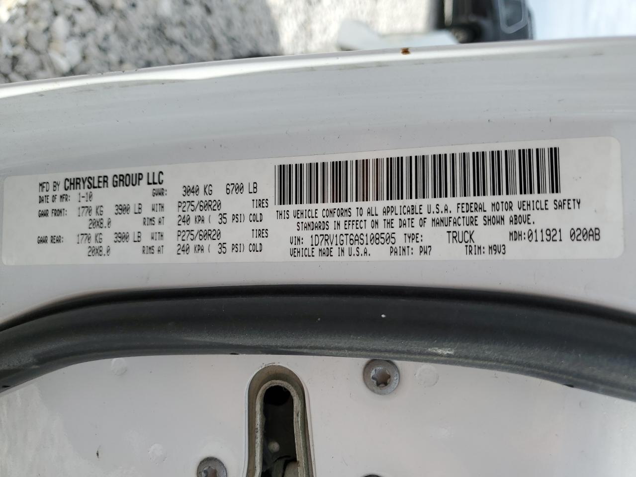 1D7RV1GT6AS108505 2010 Dodge Ram 1500