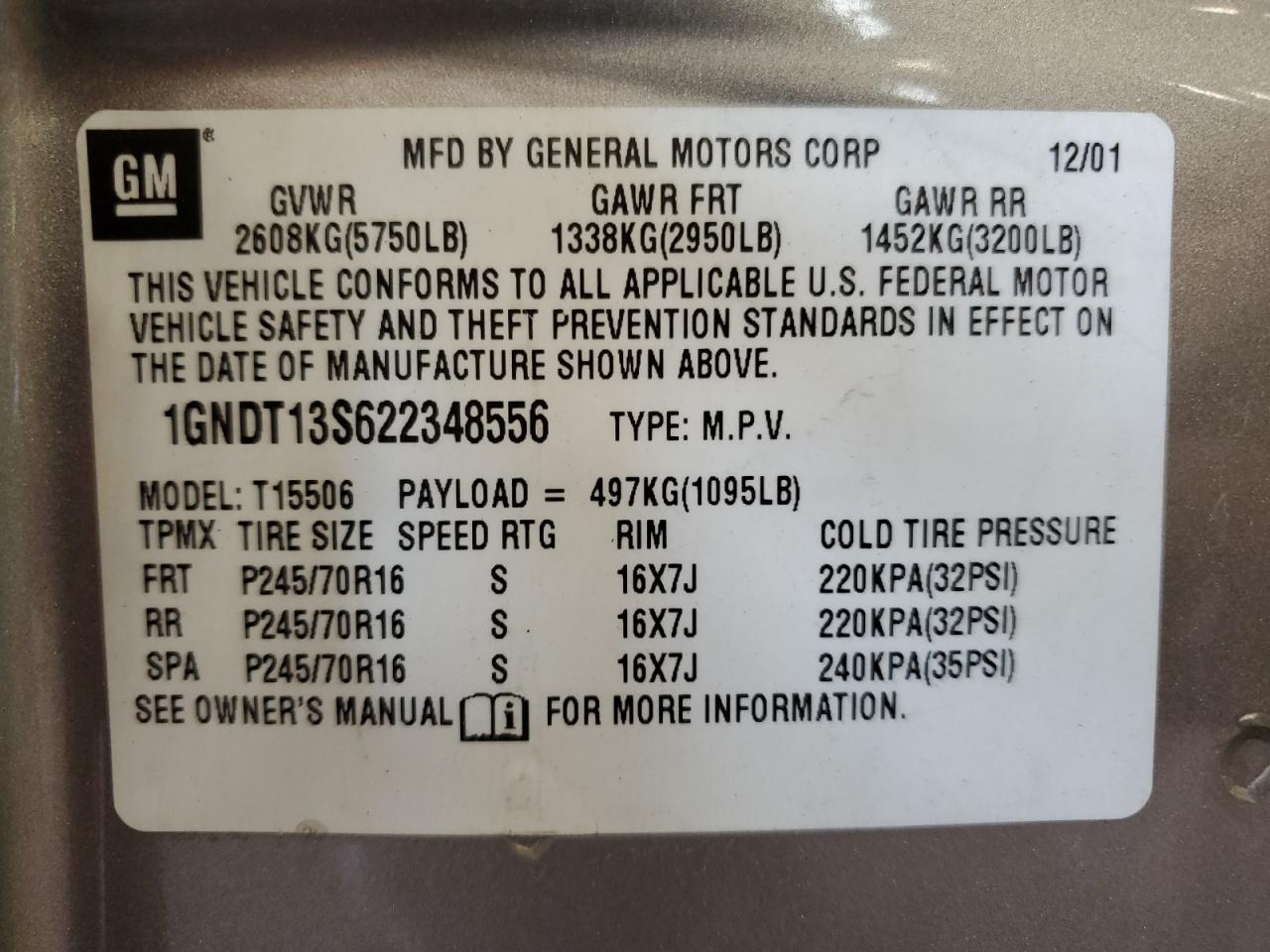 1GNDT13S622348556 2002 Chevrolet Trailblazer