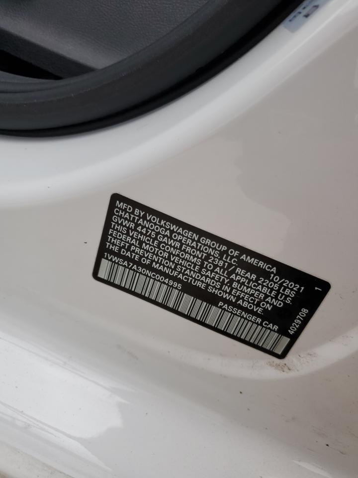 1VWSA7A30NC004995 2022 Volkswagen Passat Se