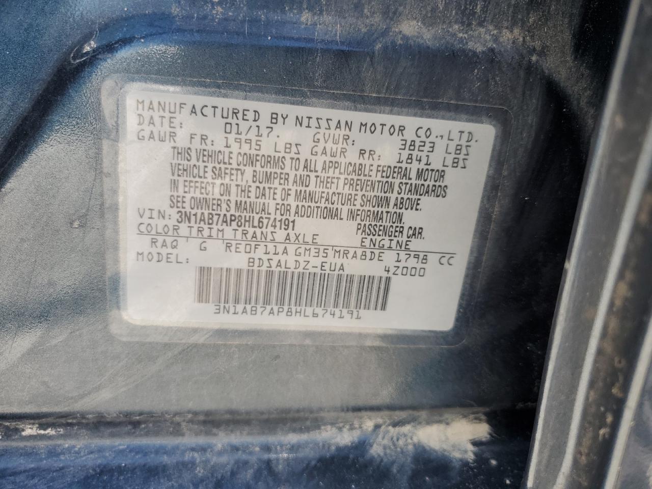 3N1AB7AP8HL674191 2017 Nissan Sentra S