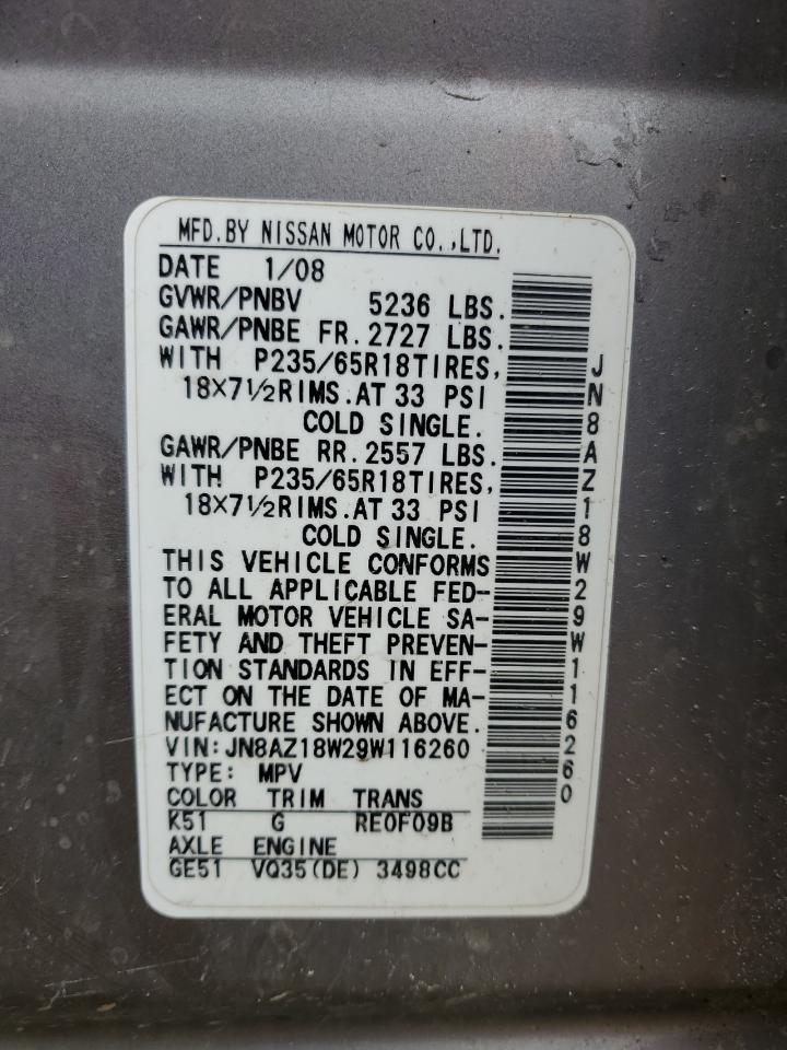 JN8AZ18W29W116260 2009 Nissan Murano S