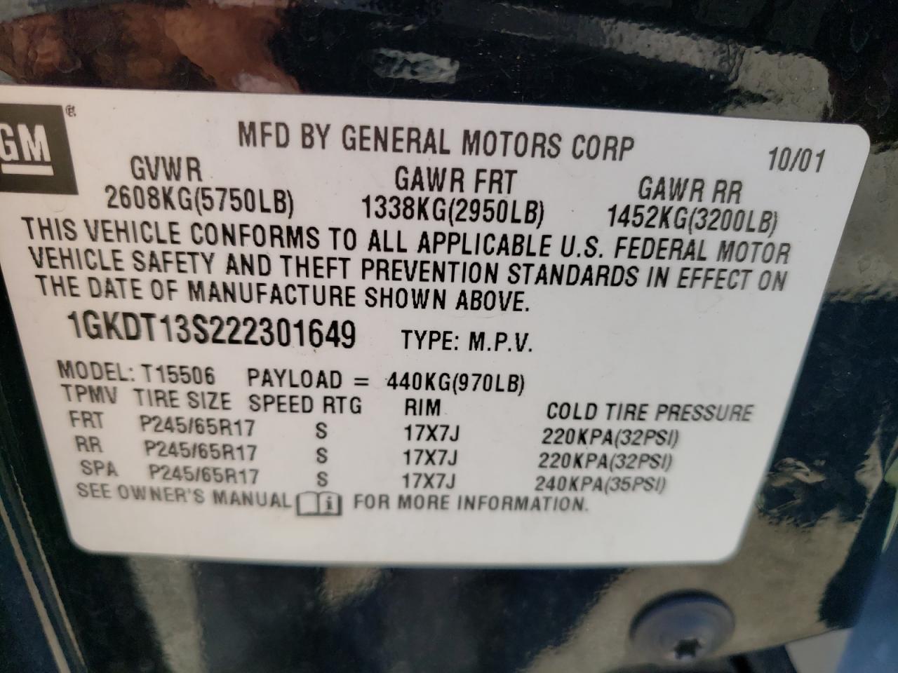 1GKDT13S222301649 2002 GMC Envoy