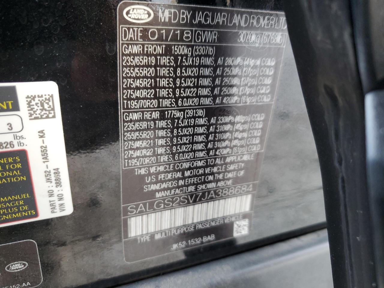 SALGS2SV7JA388684 2018 Land Rover Range Rover Hse