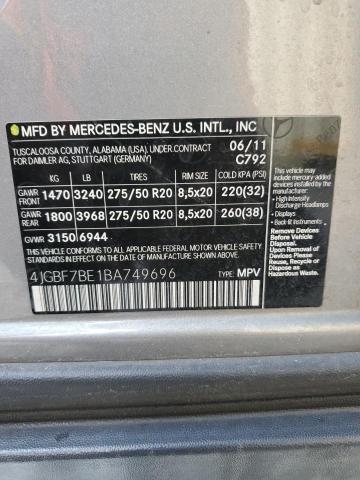 4JGBF7BE1BA749696 2011 Mercedes-Benz Gl 450 4Matic