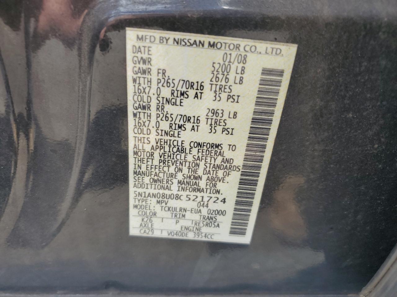 5N1AN08U08C521724 2008 Nissan Xterra Off Road