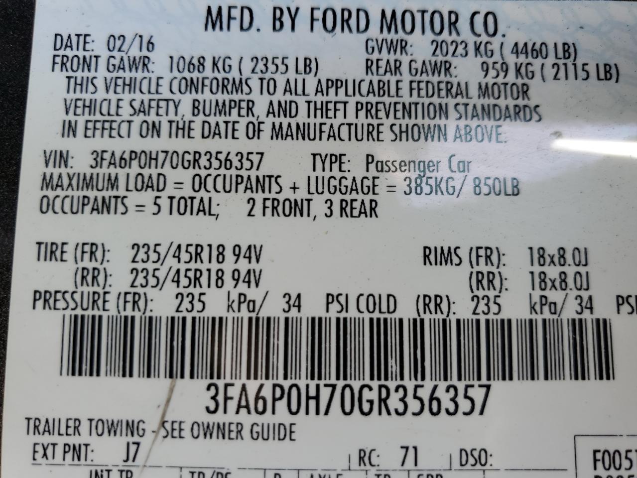 3FA6P0H70GR356357 2016 Ford Fusion Se